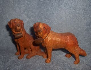 Vintage Hans Huggler Wyss Swiss Carved Wood Figures 2 St Bernard Dogs Doll House