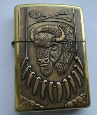 Zippo Barrett Smythe Wild West 254bbs B141 Buffalo With Necklace Brass Emblem