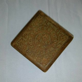 Hand Carved Wooden Hinged Lid Trinket Box Made In India 4 " Square
