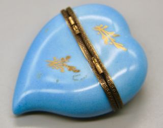 Vtg Hand Painted Limoges Robin Egg Blue Floral Roses Heart Shaped Trinket Box 3