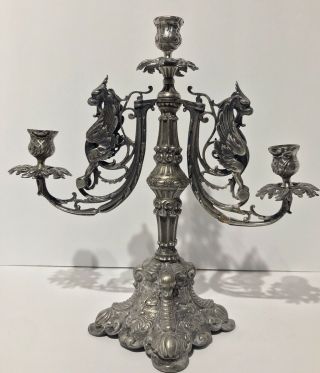 Vintage Pewter Candlestick Gothic 13” X 13”