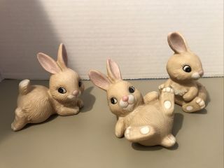 Homco Playful Bunny Figurines 1442 Set Of 3 Home Interiors Figure Rabbit Cute