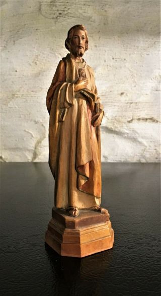 Vintage Anri Hand Carved Wood Saint Jude Statue Figure With Goldscheider Label