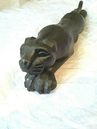 Vintage Black Wood Carved Cat Panther Folk Art 10 " Sculpture Jungle Nicely Done