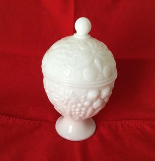 Vintage Avon Milk Glass Lidded Pedestal Candy Dish