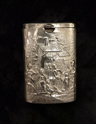 Very Old Antique Solid 830 Silver Match Holder And Lighter Cased From Germany