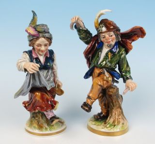 Pair Antique Ginori Or German Dancing Peasant Figurines Porcelain Capodimonte