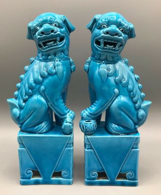 A Vintage Chinese Turquoise Glazed Foo Dogs 8 "