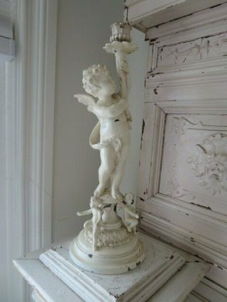 Awesome Old Vintage Cast Iron Statue Cherub & 3 Cherubs At Base Candle Holder