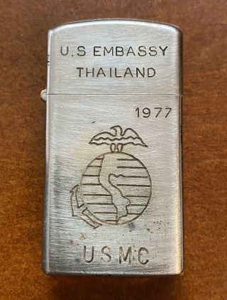 1977 Zippo Lighter Usmc Embassy Thailand Vietnam Rare
