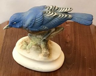 Vintage Lefton China Hand Painted Porcelain Blue Bird Figurine Kw395 On Base