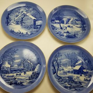 Vintage Rare Style " The Old Homestead In Winter " 4 Set Plates Currier & Ives