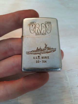 Vintage Vietnam Era 1962 Zippo Lighter.  Uss Borie Dd - 704.  Engraved.
