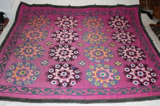 Suzani Vintage Uzbek Silk Handmade Embroidery Dowry Wall Hanging Bedspread
