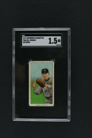 1911 Sovereign Cigarettes T206 Bill Bergen Catching Baseball Card Sgc 1.  5 Fr