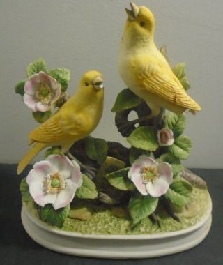 Vintage Group Of Canaries Porcelain Bird Statue Andrea By Sedak
