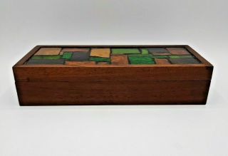 Vtg Georges Briard Mid Century Modern Wooden Stained Glass Inlay Box w Lid 3