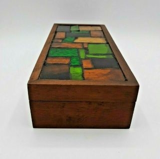 Vtg Georges Briard Mid Century Modern Wooden Stained Glass Inlay Box w Lid 4