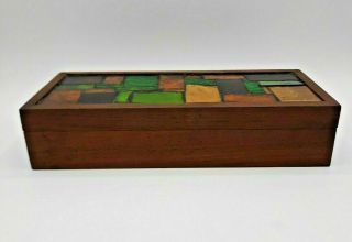Vtg Georges Briard Mid Century Modern Wooden Stained Glass Inlay Box w Lid 5