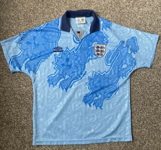 England Umbro Size Medium 1992 Blue Away Shirt Lions Retro Vintage 92