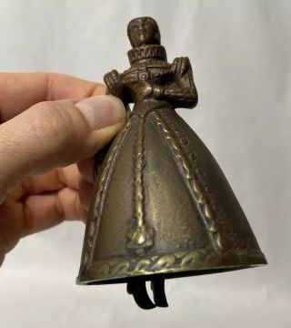 Antique Brass Or Bronze Bell Figural Victorian Lady With Legs & Feet Clapper
