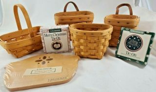 4 Small Longaberger Baskets 1995,  1996,  1998/ Bread Basket Single/tie - Ons