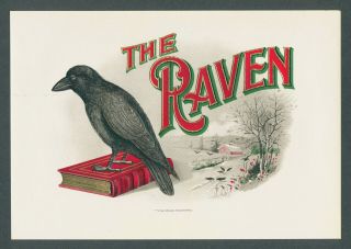 The Raven & Edgar Allen Poe Book On Antique Cigar Box Label Vintage Art