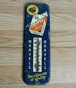 Vintage Marvels Cigarettes Tin Litho Advertising Thermometer Sign