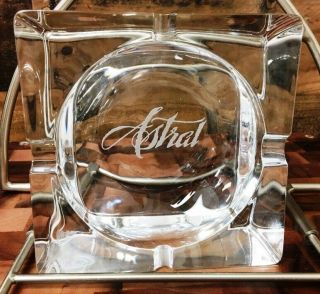 Euc Astral Lead Crystal Ashtray Glass Large Mid Century Deco Heavy Etched Logo