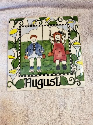Tile Wall Plaque Art Month Of August England H&r Johnson Tiles Signed Nancy 