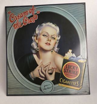 Vintage Jean Harlow Cream Of The Crop Lucky Strike Cigarette Tin Ad Sign 15x15