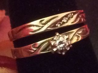 Vintage Antique 2.  7 Grams 10k Rose Gold Diamond Ring Wedding Band Estate Jewelry