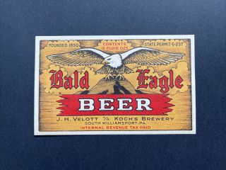 Koch’s Bald Eagle Beer Label South Williamsport Pa