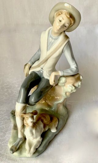 Wonderful Large Lladro Figurine,  Shepherd Boy With Dog,  4659,  Glazed