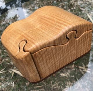 Fred Marilyn Buss Maple Burl Red Wood Jewelry Puzzle Box Unique Design Stamp Euc