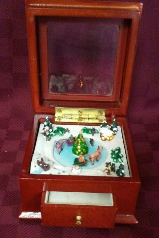 Mr.  Christmas Miniature 4 " Square Animated Music Box With Lights Deck The Halls
