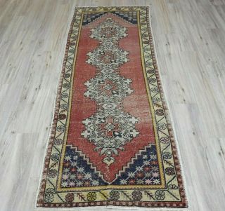 Turkish Vintage Oriental Wool Runner Rug Oushak Hand Knotted Red Carpet 3x10 Ft