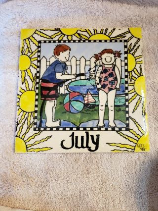 Tile Wall Plaque Art Month Of July England H&r Johnson Tiles Signed Nancy 