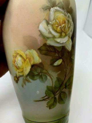 ANTIQUE R H Royal Wettina Austria Porcelain Urn Vase Hand Painted Yellow Roses 2