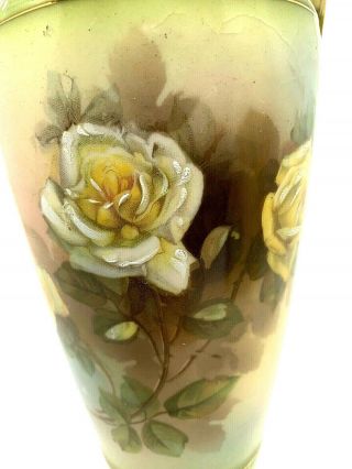 ANTIQUE R H Royal Wettina Austria Porcelain Urn Vase Hand Painted Yellow Roses 3