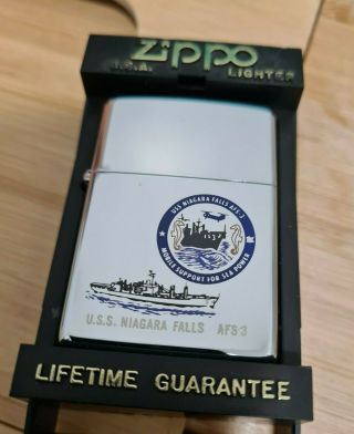 Zippo Windproof Hp Chrome Lighter Uss Niagara Falls Afs 3 1992