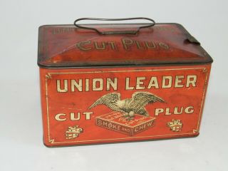 Vintage Union Leader Cut Plug Tobacco Tin Lunch Box