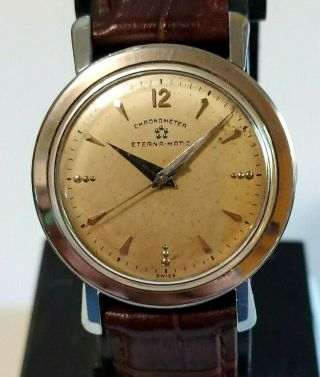 Vintage Eterna - Matic 17 Jewel Watch Silvertone 5 Adjustments,  Temperature