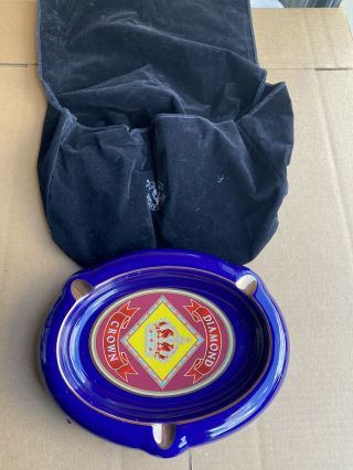 Diamond Crown Cobalt Blue Gold Trim Ceramic 3 - Cigar Ashtray,  Oval,  Large