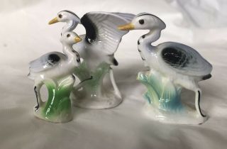 Vintage Heron Birds Set Of 3 Miniature Bone China Figurines Japan