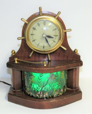 Vintage United Clock 454 Nautical Motion Fish Ocean Sea Lighted Ships Wheel