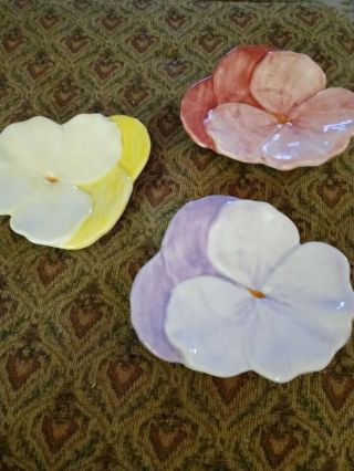 Vintage Pansy Plates (3) Yellow Pink And Purple.  Ernestine Salerno.  Italy