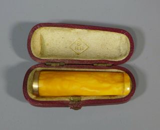Antique Yellow Baltic Egg Yolk Amber Cheroot Holder In Case 4.  6 Grams Bbb