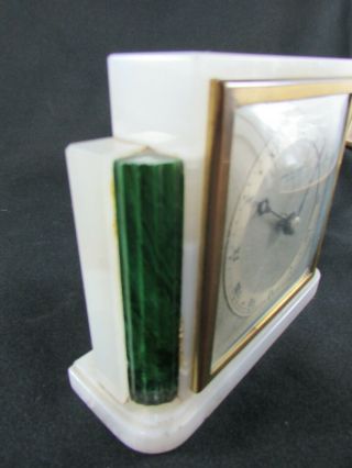 Art Deco Alabaster & Malachite Elliott Mantel Clock c.  1935 - 40 3