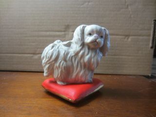 Vintage Ceramic Lefton Pekingese Dog Figurine On Pillow Japan 2540